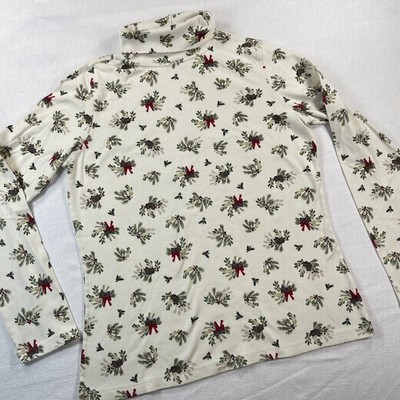 Holiday turtleneck WHITE STAG Pine Cone Red Bow Cream Long Sleeve Shirt M 8/10