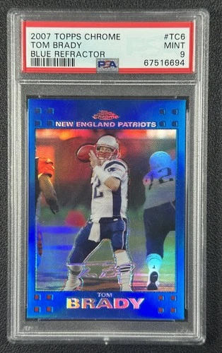 TOM BRADY PSA 9 2007 TOPPS CHROME #TC6 BLUE REFRACTOR PATRIOTS 6694