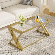 Coffee Table Gold Glass Coffee Table for Living Room,Modern Rectangular Cente...