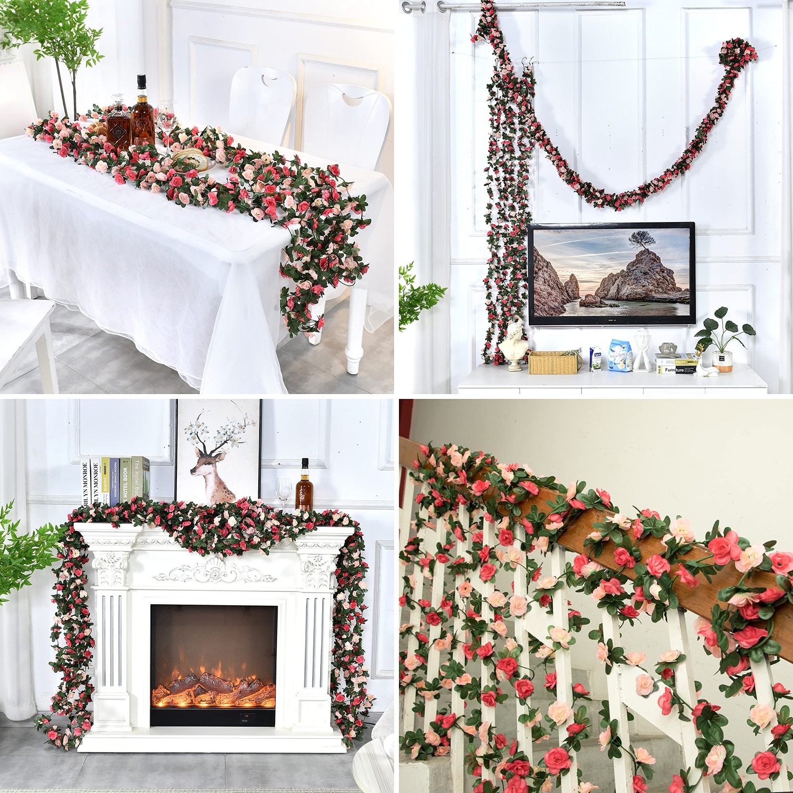 5Pcs 41Ft Flower Garland Artificial Rose Vines for Bedroom, Cute Fake Hanging...