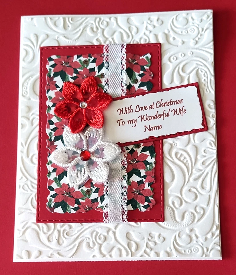 Tarjeta de Navidad personalizada para una esposa con cinta y encaje tiene verso dentro Foto 4 de 4