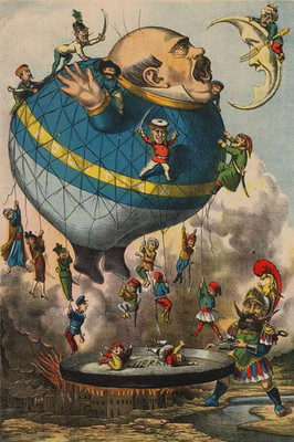 Antique Political Satire Hot Air Balloon Lithograph Print 24x36''