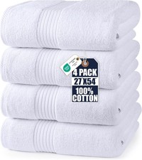 Luxurious Bath Towels Set, 27x54 in, 4 Pack, Soft, White