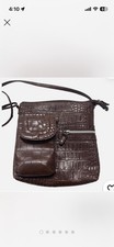 Crossbody Purse Satchel Cigarette Pouch Brown crocodile embossed Faux Leather 