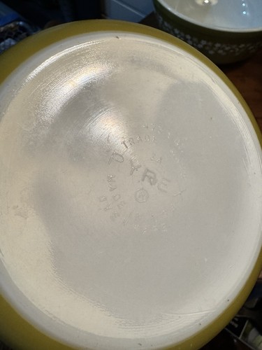 Ancien bol pyrex vert avocat fleur de printemps 403, casserole 34 et beurrier - Photo 7/19