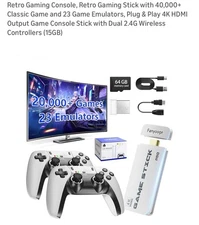 Retro Video Game Console 4K HDMI 20000+ 64G 2 Controller Wireless Game TV Stick
