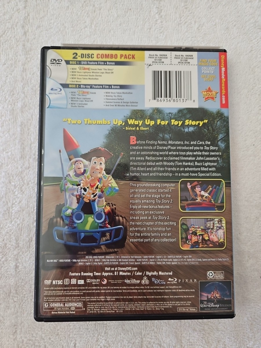 Toy Story (Blu-ray/DVD, 2010, 2-Disc Set, Special Edition DVD/Blu