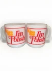 2- Vintage Glasbake Kiss Me I'm Polish Milk Glass Coffee Collection Cup Mugs