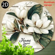 1pc Vintage Magnolia Round Aluminum Wall Art - Rustic Distressed Wood Grain Desi