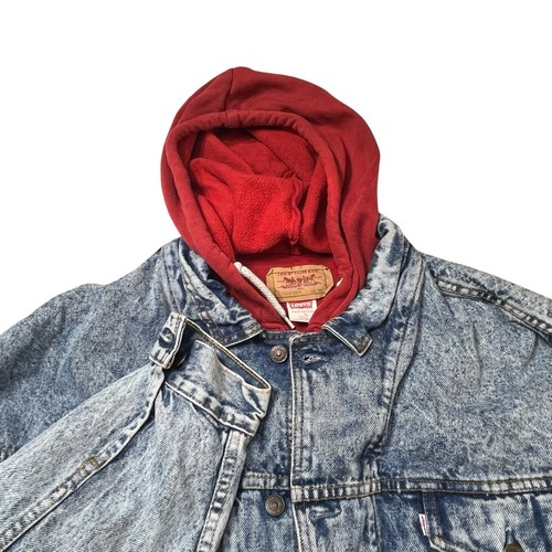 Levis VTG Hooded Jacket 75076-0219 Levi Strauss Sz XL Denim Hoodie Trucker - Picture 3 of 12