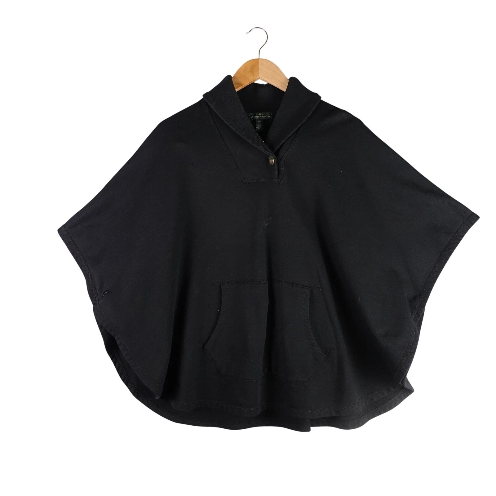 Lauren Jeans Co Ralph Lauren Womens Black Cotton Shawl Collar Poncho M/L