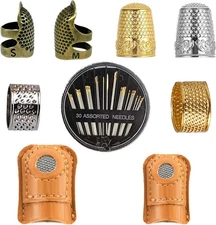 8pcs Sewing Thimbles & 30pcs Assorted Needles Kit - Adjustable Metal... 