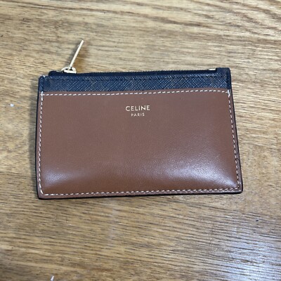 celine zipped card holder in triomphe canvas and lambskin
