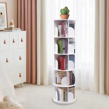 360° Rotating 5 Tiers Bookshelf Bookcase Storage Shelf Freestanding Display Rack