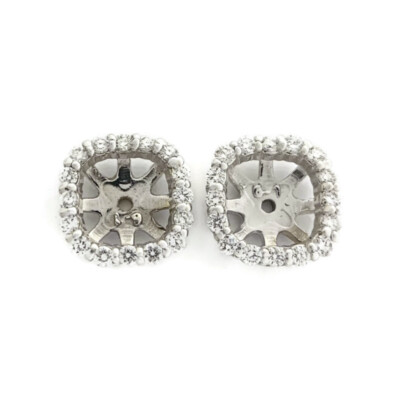 Cushion Diamond Halo Earring Jackets Enhancers 14K White Gold for 2.00 CTW Studs | eBay