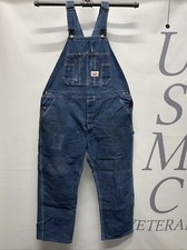 Mens Round House Vintage Denim Jeans Carpenters Bib Overalls Size 40X29 USA.