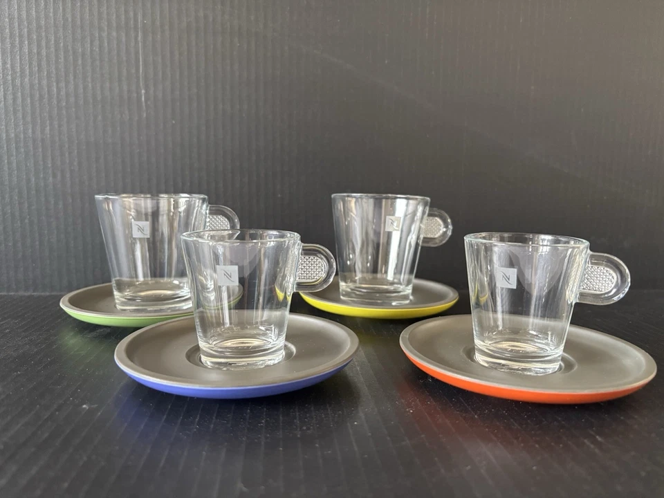 Nespresso VIEW 8 Pc Set Glass Demitasse Shot Capaccino Americano ADN Pop Art - Image 2 of 4