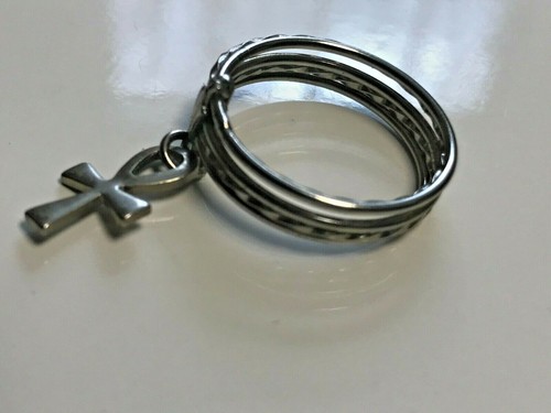 Vintage Handmade Silver Plated Ankh Cross Stacking Nested Ring Size 7 - Picture 6 of 12