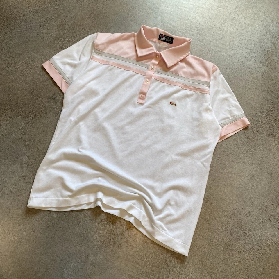 Camisa de tenis Fila vintage de los años 80 para mujer M deportiva atlética 1/4 botón camiseta Foto 2 de 4