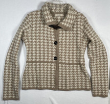 A. Ida Womens Wool Blend Cardigan Coatigan Sweater Italy Herringbone High Neck L