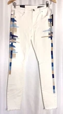 BLANKNYC The Bond White Embroidered Mi-Rise Skinny Jeans Boho Frayed Hem Sz 26