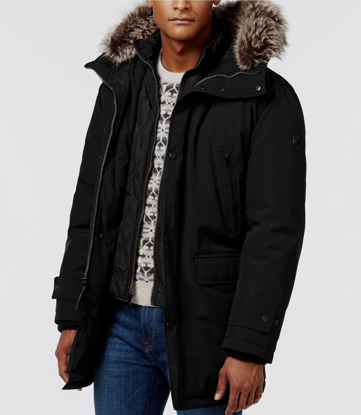 Giacca parka snorkeling uomo nero con cappuccio Michael Kors $375 taglia XL