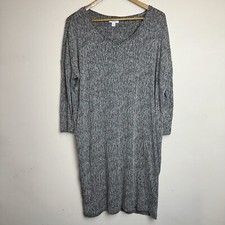 Pure J Jill Dress Medium Mature Gray Textured Linen Blend V Neck Boho Beach Y2K