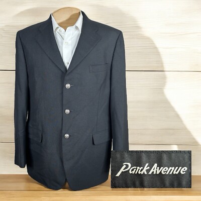 Park Avenue Blazer Jacket Mens 44R Dark Gray Silver Metal Buttons