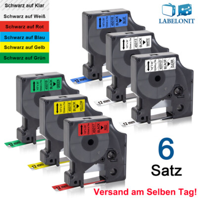 6x Etikettenband Schriftband für Dymo D1 45013 12mm für LabelManager 160 280