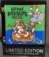 Disney Pin - Happy Holidays 2005 Greeting Card Chip Dale Yacht Club Hinged