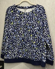 Talbots Womens X  Size Top Sweatshirt,  Zipper Pockets, Blue, White, Green Print