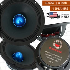 4x Gravity WZL8 8"  Midrange Bullet Loud Speaker 1000W 4 Ohm Car Audio Speaker