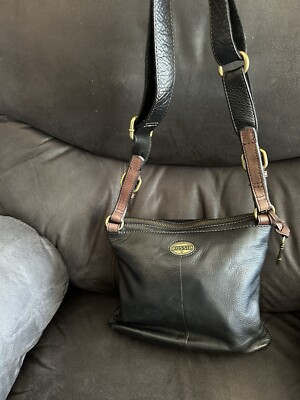 Fossil Explorer Triple Zip Traveler Crossbody Bag Black Leather Brass  Hardware
