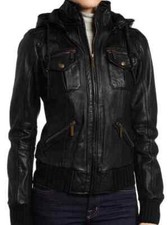 Neu Damen Schwarz Lederjacke 100% Echt Lammleder Stylisch Slim Fit Mantel Jacke