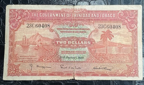 Banknote 1939 Trinidad & Tobago 2 Dollars, Rare