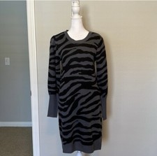 Time And Tru Gray And Black Zebra Print Lantern Sleeve Sweater Dress Size Small