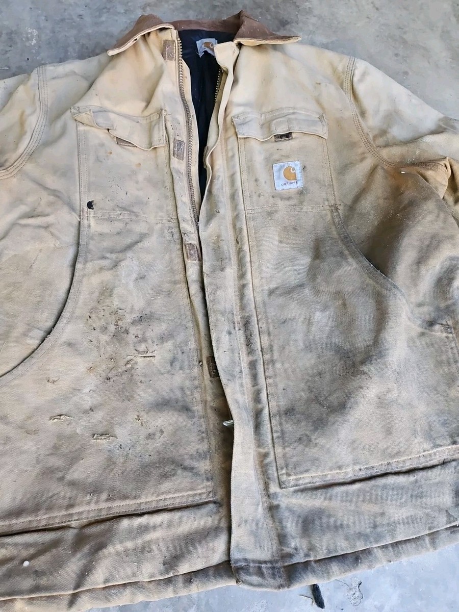 Carhartt Jacket Men XL Beige SUN FADED Firm Duck Insulated
