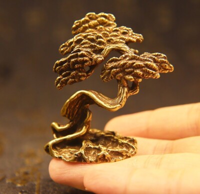 Brass Pine Tree Statue Small Sculpture Tabletop Figurine Home Decor Gifts