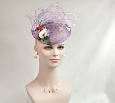 Lavender Feather Flower with Sinamay Fascinator Hat Kentucky Derby Wedding Tea 