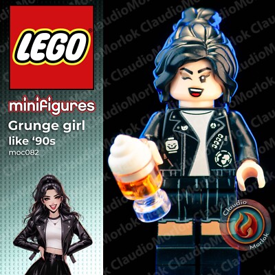   Lego Grunge Girl Minifigur moc082 City Beer Urban 90er Rocker Bier Town