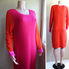 Eliza J Sweater Dress L Orange Pink Long Sleeve Zip Back Acrylic Knit Retro 80s