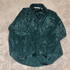 Victoria s Secret Button Down Deep Green Silk Like Sleep / Lounge Shirt Top M