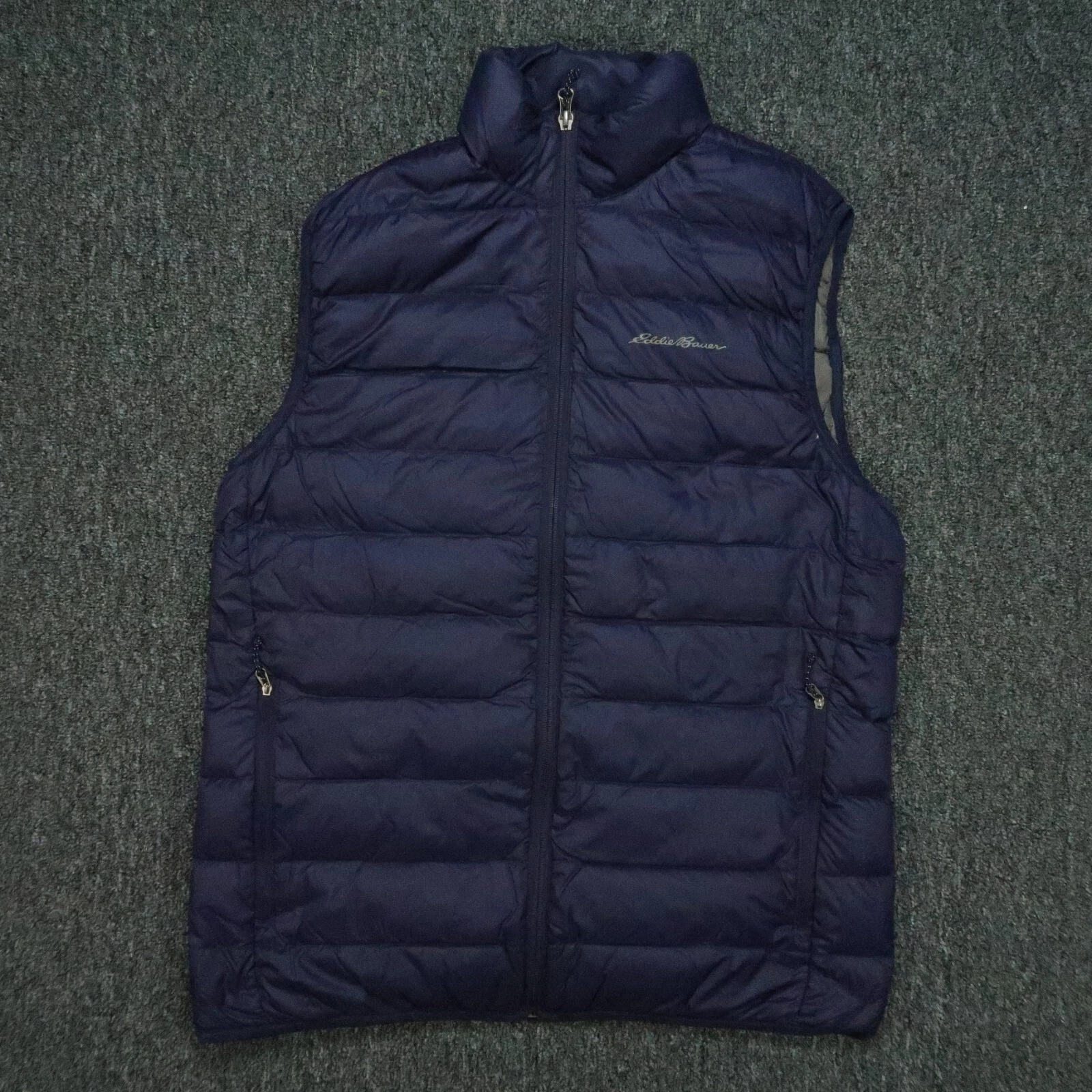 Eddie Bauer Vest Mens Small Blue Down Puffer Gilet Full Zip Pockets Insulated