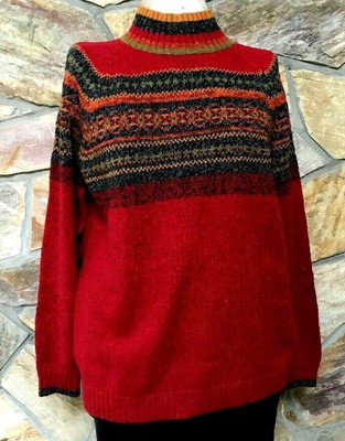  NWT Erika & Co Women's  M (12-14) Mock Neck Pullover Sweater  Red Orange Grey