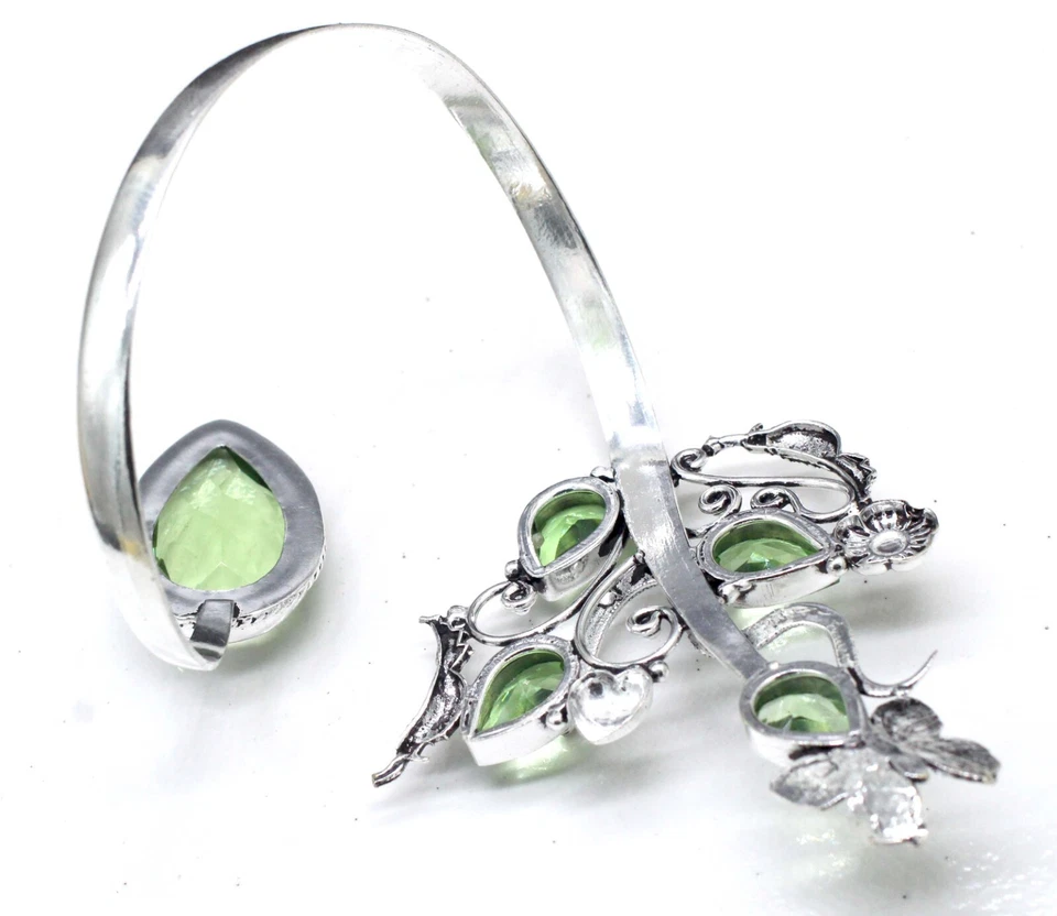 925 Sterling Silver Green Amethyst Gemstone Jewelry Cuff Bracelet Size-ADJ - Image 3 of 4