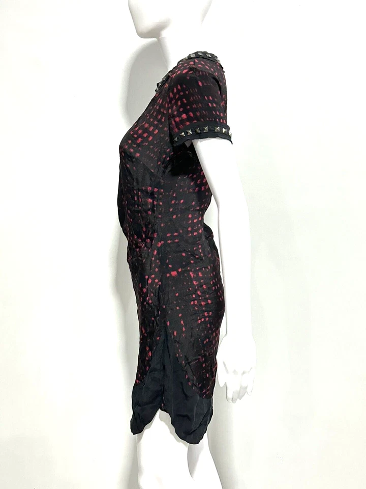 VESTIDO CORTO ETOILE ISABEL MARANT SEDA TACHONADO NEGRO/ROJO TALLA 38 Foto 3 de 4