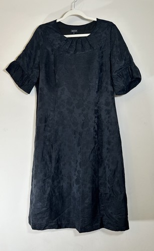 East Black Floral Linen & Silk Frill Sleeve Dress Size 16