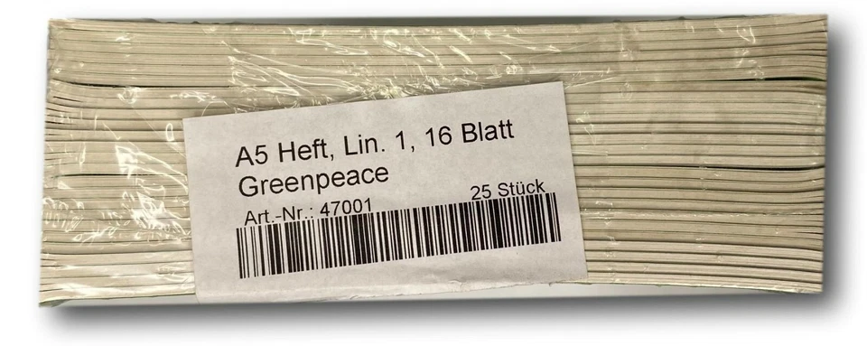 Greenpeace Schreibheft DIN A5 liniert ohne Rand Lineatur 1 25 Stück Schulhefte - Bild 2 von 3