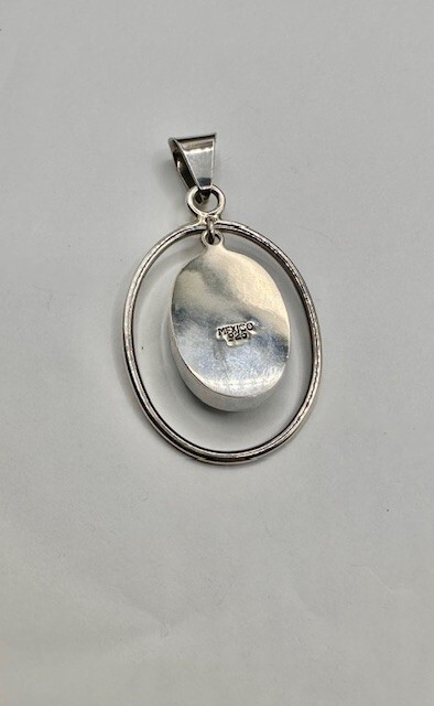 Vintage Solid Silver 925 Polished Stone Oval Neck… - image 2
