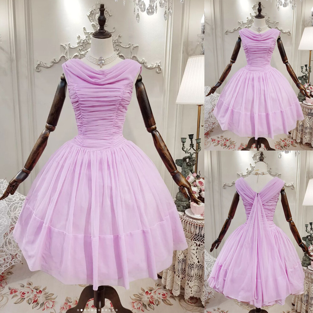 Pink 60s Mod Dress Lavender Vintage 1950s Short Cocktail Prom Dresses Knee  Length Party Prom Gowns